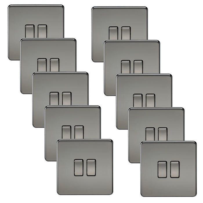 Knightsbridge SF3000BNx10 Screwless 10AX 2G 2-Way Switch - Black Nickel (10 Pack)