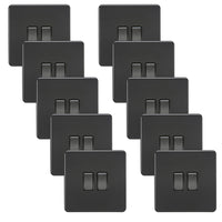Knightsbridge SF3000MBBx10 Screwless 10AX 2G 2-Way Switch - Matt Black + Black Rockers (10 Pack)