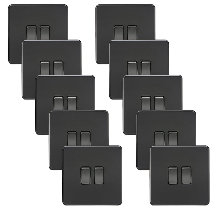 Knightsbridge SF3000MBBx10 Screwless 10AX 2G 2-Way Switch - Matt Black + Black Rockers (10 Pack)
