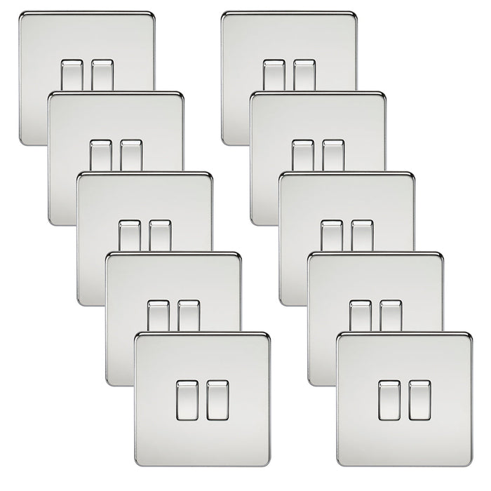 Knightsbridge SF3000PCx10 Screwless 10AX 2G 2-Way Switch - Polished Chrome (10 Pack)