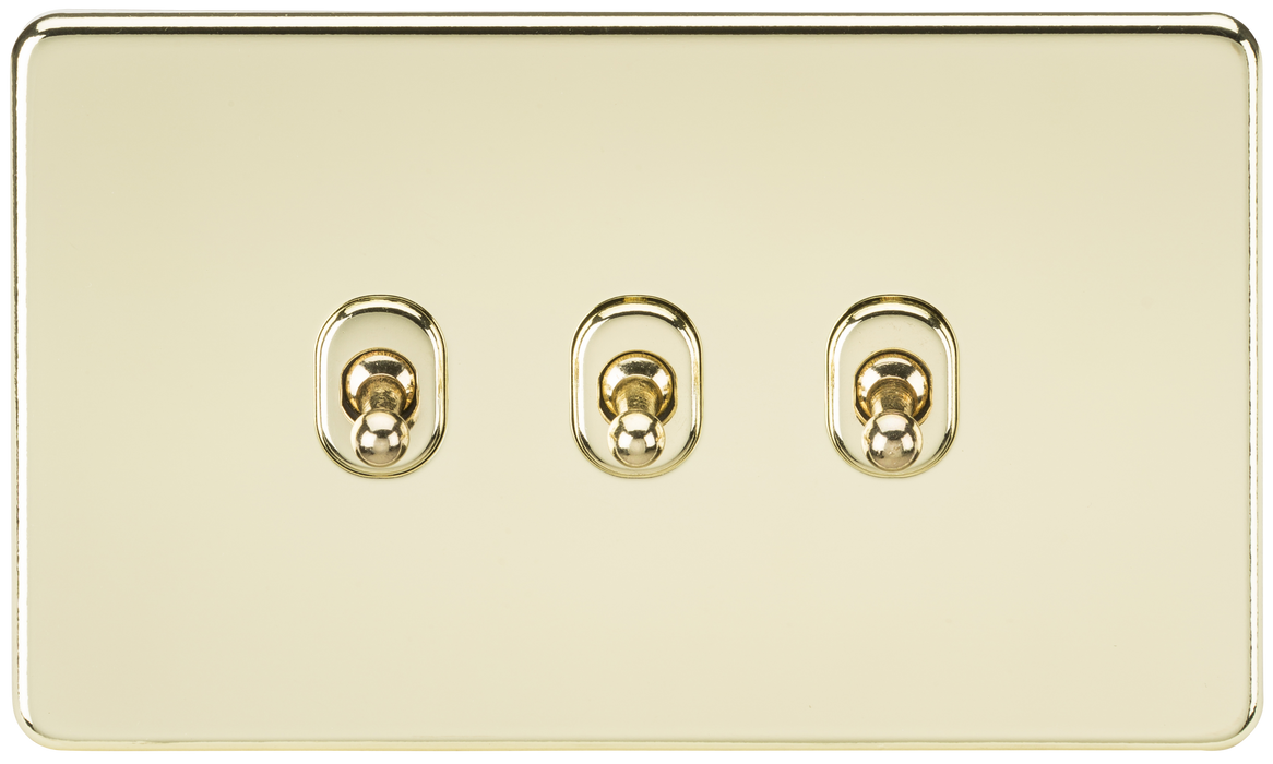 Knightsbridge SF3TOGPB Screwless 10AX 3G 2-Way Toggle Switch - Polished Brass - westbasedirect.com