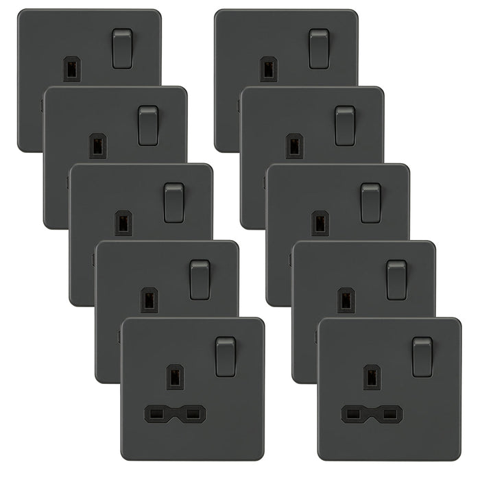 Knightsbridge SFR7000ATx10 Screwless 13A 1G DP Switched Socket - Anthracite (10 Pack)