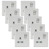 Knightsbridge SFR7000BCGx10 Screwless 13A 1G DP Switched Socket - Brushed Chrome + Grey Insert (10 Pack)