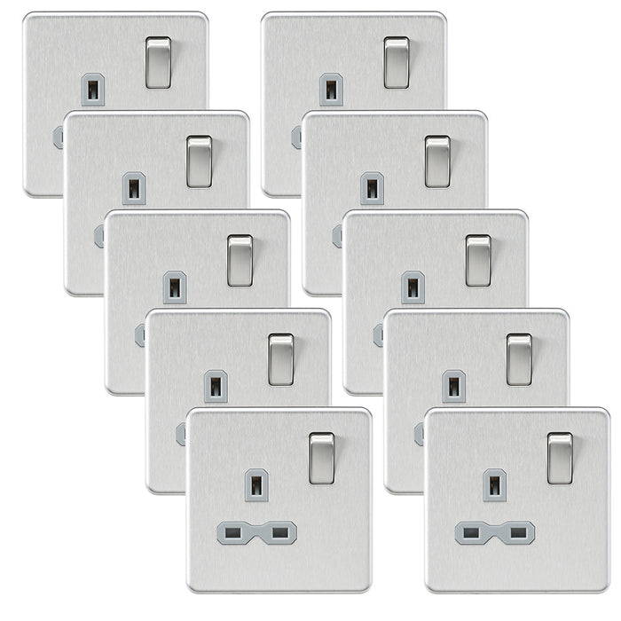 Knightsbridge SFR7000BCGx10 Screwless 13A 1G DP Switched Socket - Brushed Chrome + Grey Insert (10 Pack)