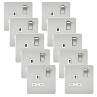 Knightsbridge SFR7000BCWx10 Screwless 13A 1G DP Switched Socket - Brushed Chrome + White Insert (10 Pack)