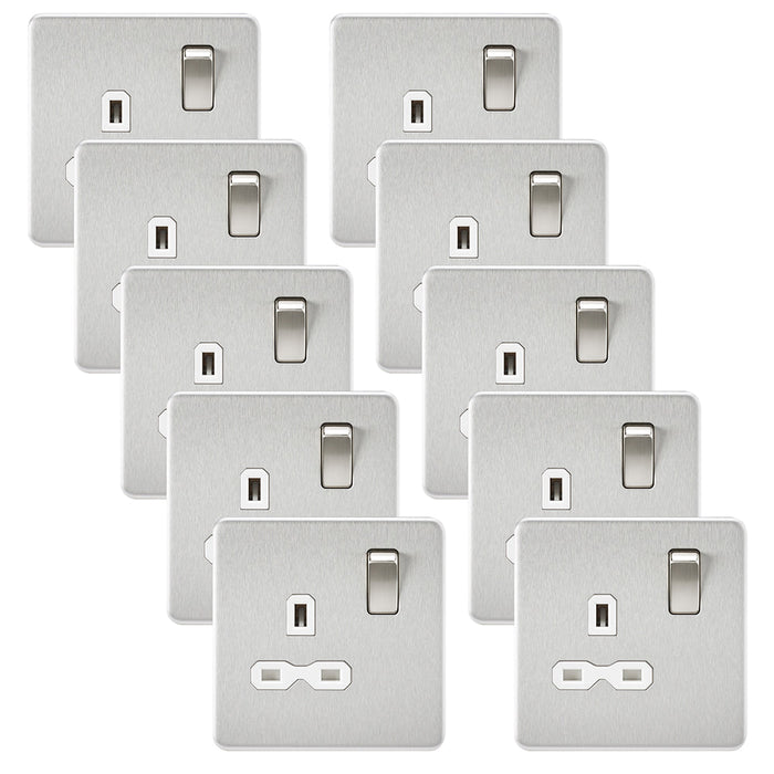 Knightsbridge SFR7000BCWx10 Screwless 13A 1G DP Switched Socket - Brushed Chrome + White Insert (10 Pack)