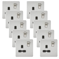 Knightsbridge SFR7000BCx10 Screwless 13A 1G DP Switched Socket - Brushed Chrome + Black Insert (10 Pack)