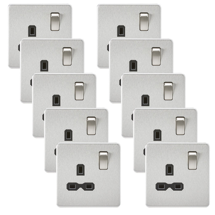 Knightsbridge SFR7000BCx10 Screwless 13A 1G DP Switched Socket - Brushed Chrome + Black Insert (10 Pack)