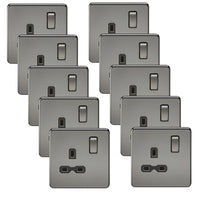 Knightsbridge SFR7000BNx10 Screwless 13A 1G DP Switched Socket - Black Nickel + Black Insert (10 Pack)