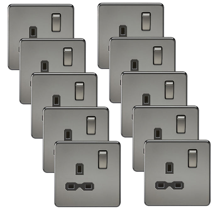 Knightsbridge SFR7000BNx10 Screwless 13A 1G DP Switched Socket - Black Nickel + Black Insert (10 Pack)