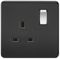 Knightsbridge SFR7000MB Screwless 13A 1G DP Switched Socket - Matt Black + Chrome Rockers