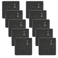Knightsbridge SFR7000MBBx10 Screwless 13A 1G DP Switched Socket - Matt Black + Black Rockers (10 Pack)
