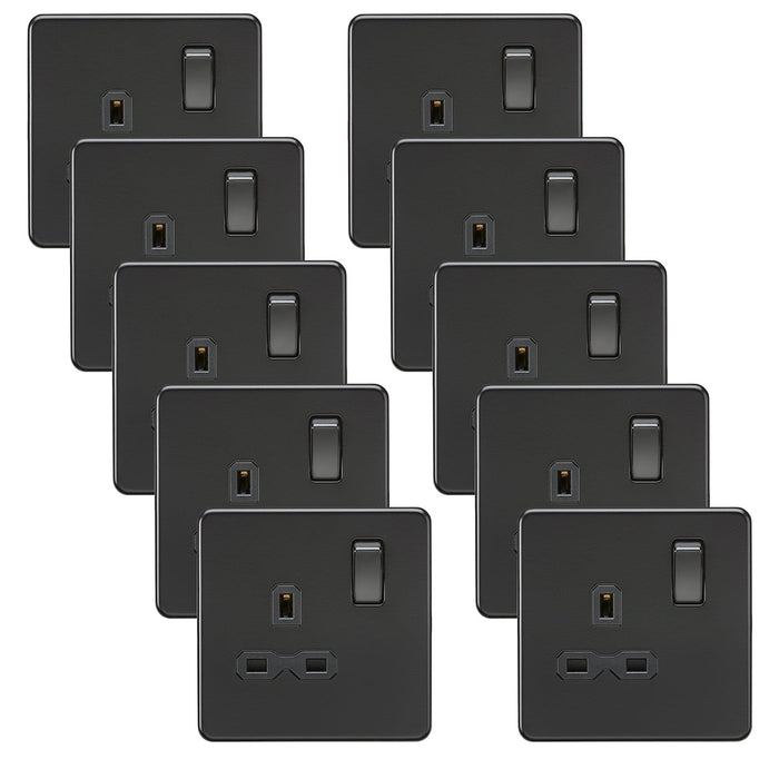 Knightsbridge SFR7000MBBx10 Screwless 13A 1G DP Switched Socket - Matt Black + Black Rockers (10 Pack)