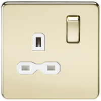 Knightsbridge SFR7000PBW Screwless 13A 1G DP Switched Socket - Polished Brass + White Insert