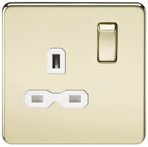 Knightsbridge SFR7000PBW Screwless 13A 1G DP Switched Socket - Polished Brass + White Insert - westbasedirect.com