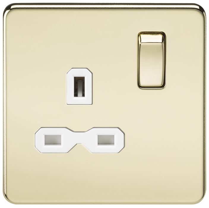 Knightsbridge SFR7000PBW Screwless 13A 1G DP Switched Socket - Polished Brass + White Insert - westbasedirect.com