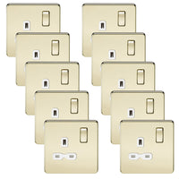 Knightsbridge SFR7000PBWx10 Screwless 13A 1G DP Switched Socket - Polished Brass + White Insert (10 Pack)
