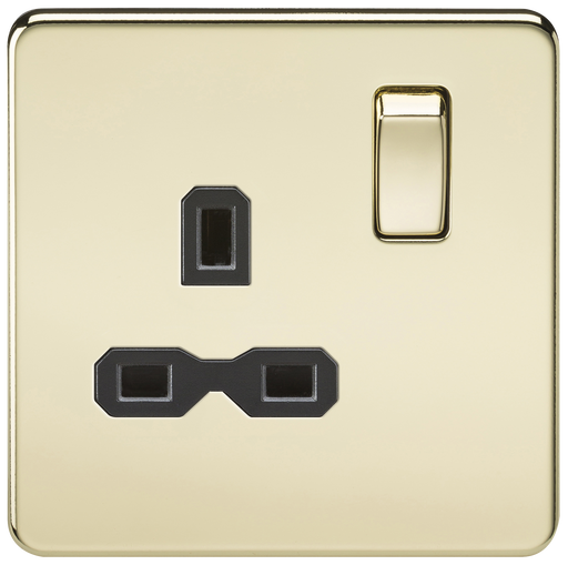 Knightsbridge SFR7000PB Screwless 13A 1G DP Switched Socket - Polished Brass + Black Insert - westbasedirect.com