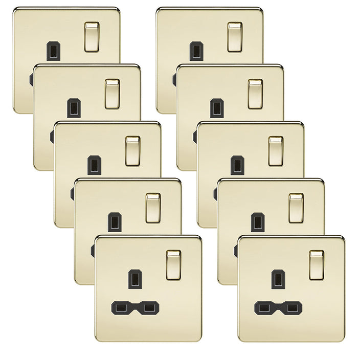 Knightsbridge SFR7000PBx10 Screwless 13A 1G DP Switched Socket - Polished Brass + Black Insert (10 Pack)
