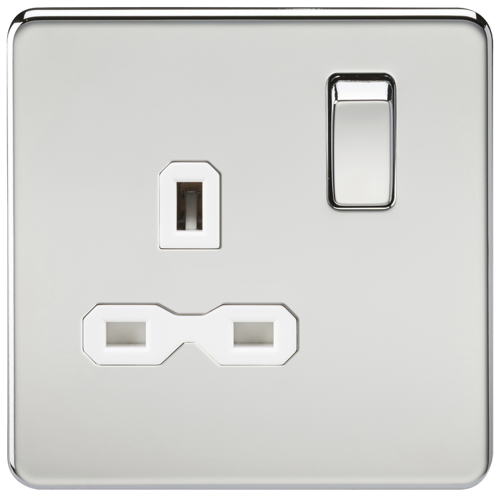 Knightsbridge SFR7000PCW Screwless 13A 1G DP Switched Socket - Polished Chrome + White Insert - westbasedirect.com