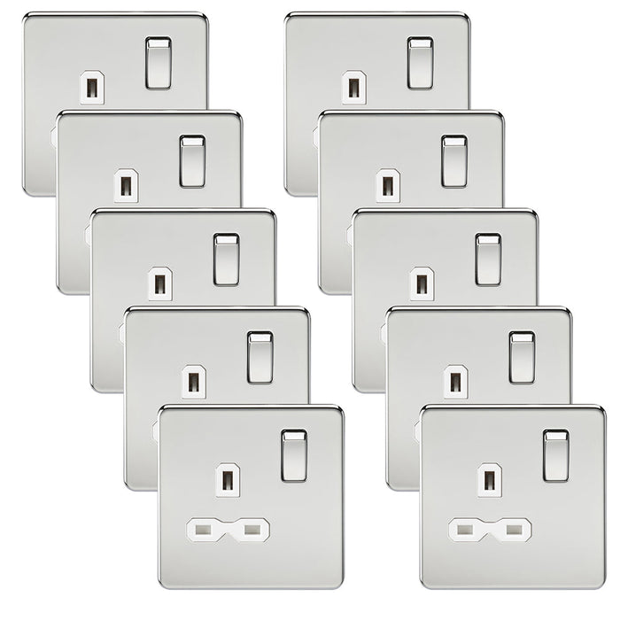 Knightsbridge SFR7000PCWx10 Screwless 13A 1G DP Switched Socket - Polished Chrome + White Insert (10 Pack)