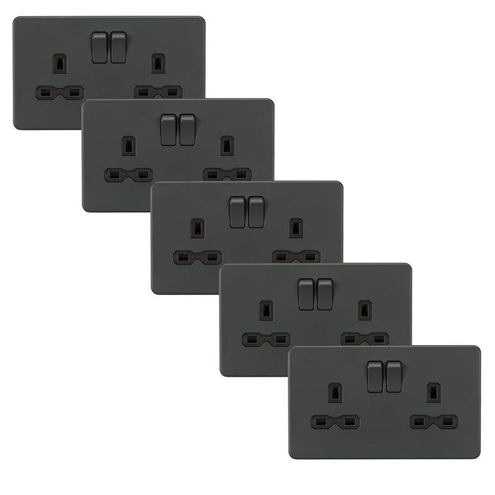 Knightsbridge SFR9000ATx5 Screwless 13A 2G DP Switched Socket - Anthracite (5 Pack)