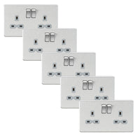 Knightsbridge SFR9000BCGx5 Screwless 13A 2G DP Switched Socket - Brushed Chrome + Grey Insert (5 Pack)