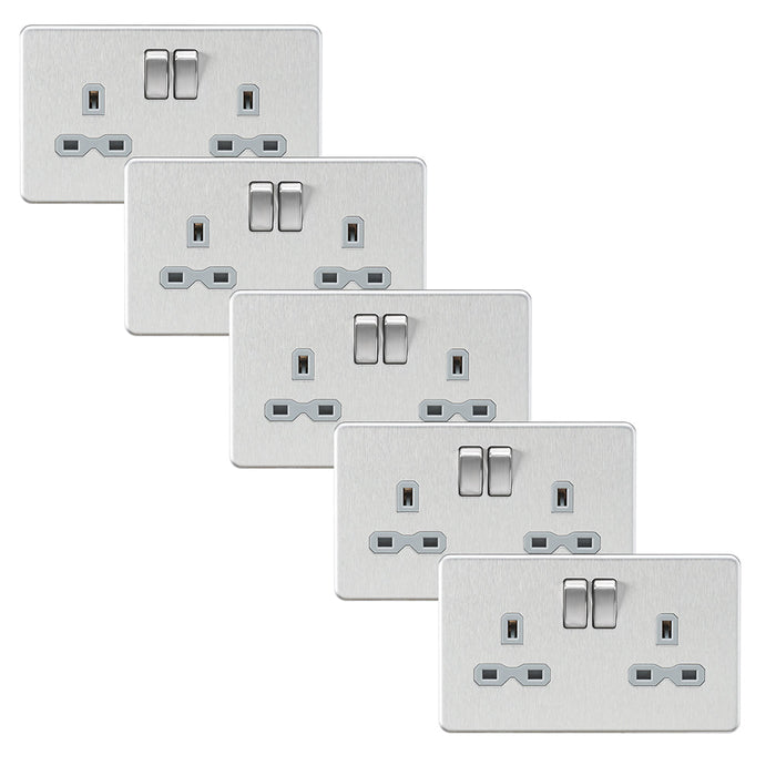 Knightsbridge SFR9000BCGx5 Screwless 13A 2G DP Switched Socket - Brushed Chrome + Grey Insert (5 Pack)