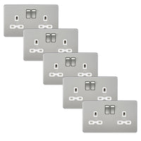 Knightsbridge SFR9000BCWx5 Screwless 13A 2G DP Switched Socket - Brushed Chrome + White Insert (5 Pack)
