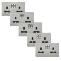 Knightsbridge SFR9000BCx5 Screwless 13A 2G DP Switched Socket - Brushed Chrome + Black Insert (5 Pack)