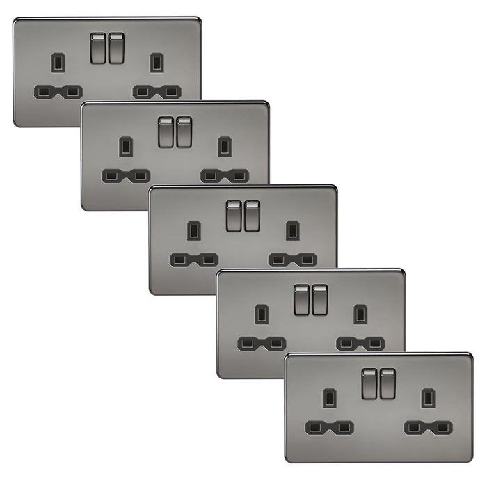 Knightsbridge SFR9000BNx5 Screwless 13A 2G DP Switched Socket - Black Nickel + Black Insert (5 Pack)
