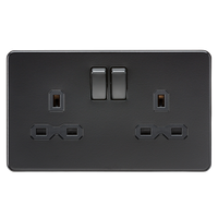 Knightsbridge SFR9000MBB Screwless 13A 2G DP Switched Socket - Matt Black + Black Rocker