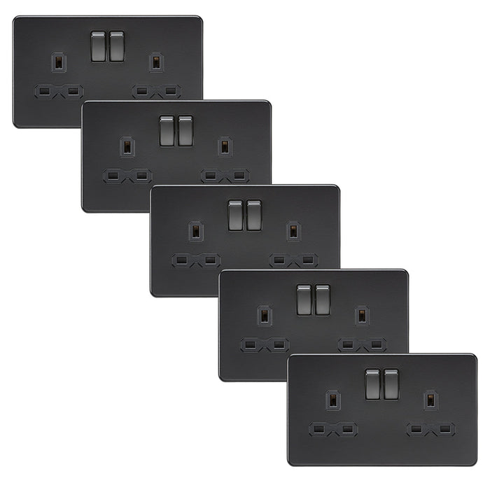 Knightsbridge SFR9000MBBx5 Screwless 13A 2G DP Switched Socket - Matt Black + Black Rocker (5 Pack)