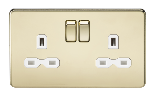 Knightsbridge SFR9000PBW Screwless 13A 2G DP Switched Socket - Polished Brass + White Insert - westbasedirect.com