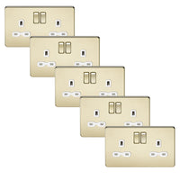 Knightsbridge SFR9000PBWx5 Screwless 13A 2G DP Switched Socket - Polished Brass + White Insert (5 Pack)