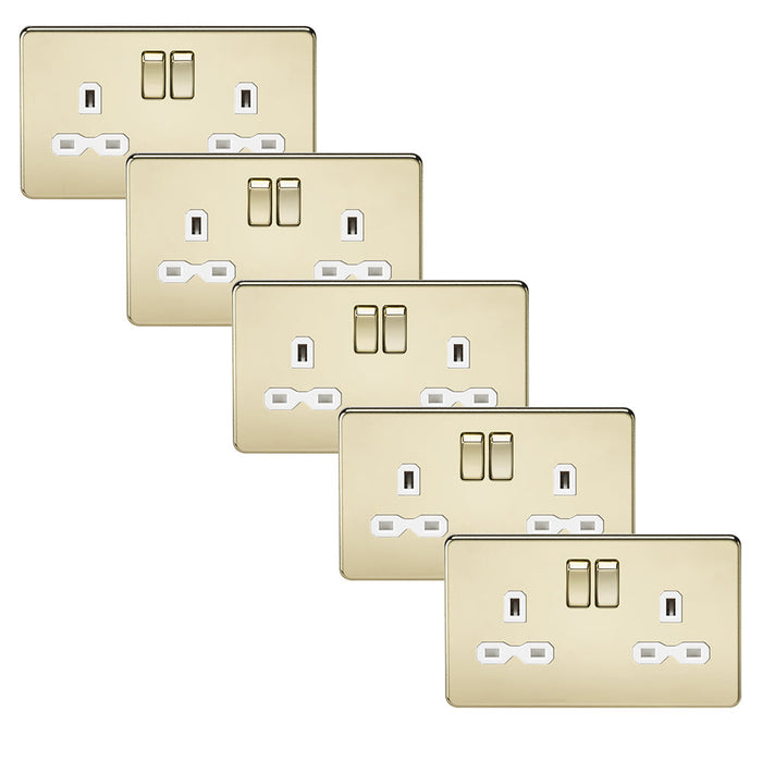 Knightsbridge SFR9000PBWx5 Screwless 13A 2G DP Switched Socket - Polished Brass + White Insert (5 Pack)