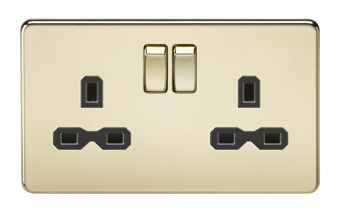 Knightsbridge SFR9000PB Screwless 13A 2G DP Switched Socket - Polished Brass + Black Insert - westbasedirect.com