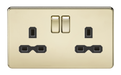 Knightsbridge SFR9000PB Screwless 13A 2G DP Switched Socket - Polished Brass + Black Insert - westbasedirect.com