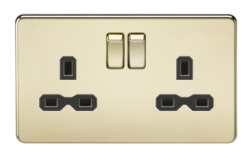 Knightsbridge SFR9000PB Screwless 13A 2G DP Switched Socket - Polished Brass + Black Insert - westbasedirect.com