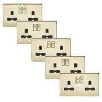 Knightsbridge SFR9000PBx5 Screwless 13A 2G DP Switched Socket - Polished Brass + Black Insert (5 Pack)