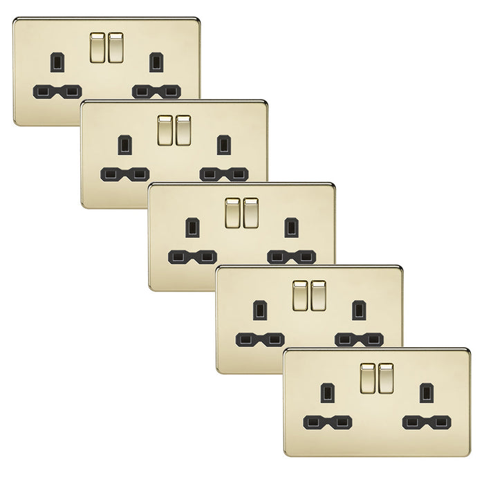 Knightsbridge SFR9000PBx5 Screwless 13A 2G DP Switched Socket - Polished Brass + Black Insert (5 Pack)