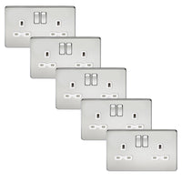 Knightsbridge SFR9000PCWx5 Screwless 13A 2G DP Switched Socket - Polished Chrome + White Insert (5 Pack)