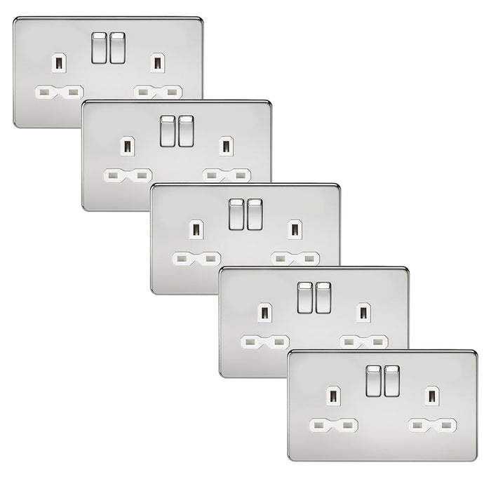 Knightsbridge SFR9000PCWx5 Screwless 13A 2G DP Switched Socket - Polished Chrome + White Insert (5 Pack)