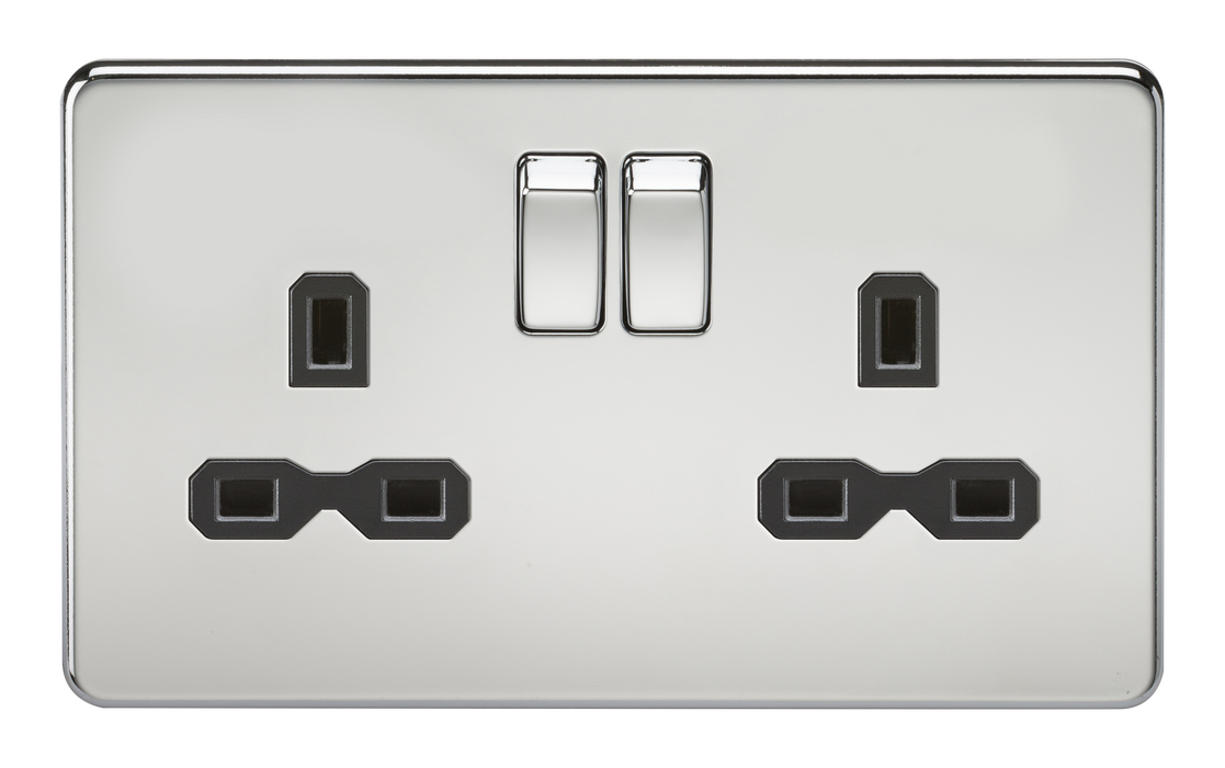 Knightsbridge SFR9000PC Screwless 13A 2G DP Switched Socket - Polished Chrome + Black Insert - westbasedirect.com