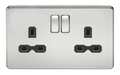 Knightsbridge SFR9000PC Screwless 13A 2G DP Switched Socket - Polished Chrome + Black Insert - westbasedirect.com