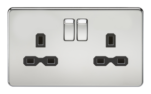 Knightsbridge SFR9000PC Screwless 13A 2G DP Switched Socket - Polished Chrome + Black Insert - westbasedirect.com