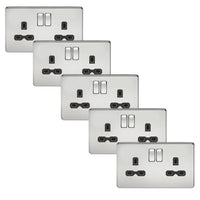Knightsbridge SFR9000PCx5 Screwless 13A 2G DP Switched Socket - Polished Chrome + Black Insert (5 Pack)