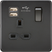 Knightsbridge SFR9124MBB Screwless 13A 1G Switch Socket + 2xUSB 2.4A - Matt Black + Black Rockers - westbasedirect.com