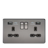 Knightsbridge SFR9224BN Screwless 13A 2G Switched Socket + 2xUSB (2.4A) - Black Nickel + Black Insert