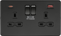 Knightsbridge SFR9909MBB Screwless 13A 2G DP Switch Socket + 2xUSB(A+C) FAST - Matt Black + Black Rockers - westbasedirect.com